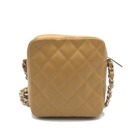 Chanel Mini Matelasse Chain Shoulder Caviar Skin Beige Silver Shoulder Bag - Picture 2 of 8